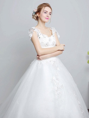 Prinzessin Brautkleider Elfenbein Backless Brautkleid Spitze Applique V-Ausschnitt Langer Zug Brautkleid_5