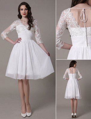 Simple Wedding Dressses Chiffon V Neck Lace A Linepleated Bridal Dress Exclusive_1