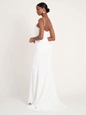White Simple Wedding Dress Mermaid V-Neck Sleeveless Spaghetti Straps Natural Waist Satin Fabric Split Front Bridal Gowns_2