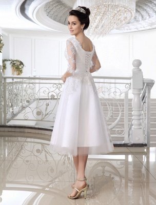 Simple Wedding Dresses 2021 Short Lace Applique Illusion Half Sleeve Tea Length Bridal Dress Exclusive_4