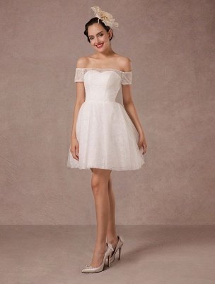 Short Wedding Dress Lace Off The Shoulder Mini A-Line Vintage Bridal Dress_2