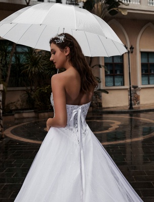 Personnaliser la robe de mariée A-Line Sweetheart Neck sans manches taille naturelle avec des robes de mariée en train_5