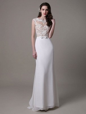 Vintage Wedding Dress Lace And Chiffon Sheath With Stunning Bateau Illusion Neckline And Illusion Back Exclusive_4