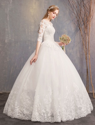 Princess Wedding Dresses Lace Illusion Neckline Half Sleeve Floor Length Bridal Gown_4