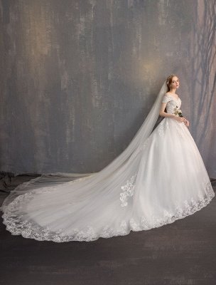 Robe de bal princesse robes de mariée dentelle ivoire chaînes perlées hors de l'épaule robe de mariée_5