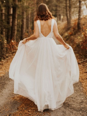 Einfache Hochzeitskleid Backless Brautkleider Chiffon V-Ausschnitt A-Linie Brautkleider_9