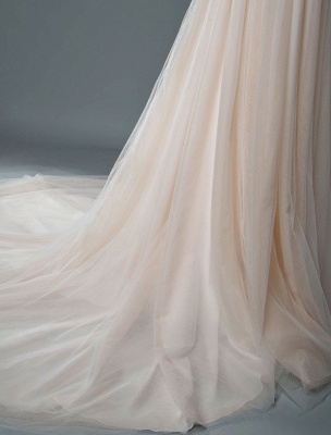Einfaches Hochzeitskleid A-Linie V-Ausschnitt ärmellose Applikationen Perlen bodenlangen Brautkleider_9