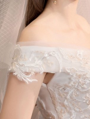 Robes de mariée ivoire Tulle hors de l'épaule dentelle appliques longueur de plancher princesse robe de mariée_8