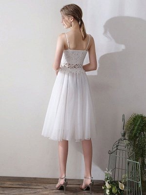 Short Wedding Dresses V Neck Sleeveless A Line Natural Tea Length Waist Organza Bridal Dresses_3