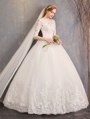 Princess Wedding Dresses Lace Illusion Neckline Half Sleeve Floor Length Bridal Gown_6