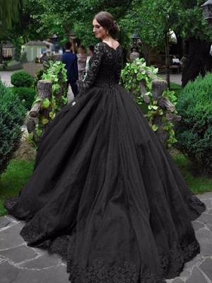 Gothic Wedding Dresses Princess Silhouette Long Sleeves Lace Taffeta Court Train Vintage Bridal Gown_1