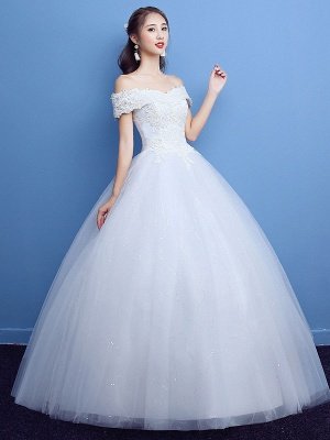 Ball Gown Wedding Dress Princess Silhouette Floor-Length Bateau Neck Short Sleeves Applique Tulle Bridal Gowns_4
