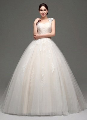 Tulle Cap Sleeves Keyhole Back Robe de mariée princesse avec nœud et ceinture en strass_2