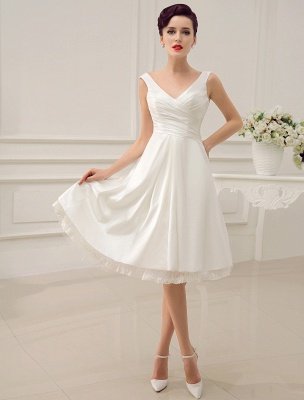 Simple Wedding Dresses Ivory Wedding Dress Knee-Length Backless Straps Lace Bridal Dress Exclusive_1