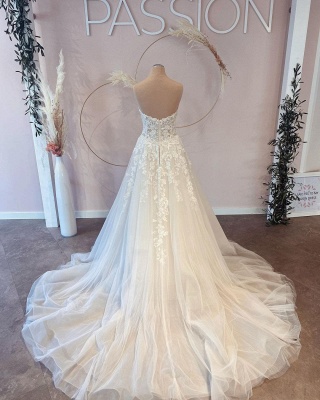 Elegant Sleeveless  Aline Wedding Dress Floral Lace Tulle Sweetheart Bridal Dress_3
