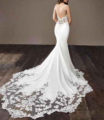 Sexy Spaghetti Strap Cheap Wedding Dresses |  Mermaid Chiffon Lace Bridal Gown Online_5