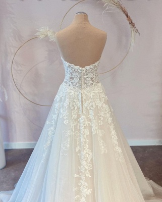 Elegant Sleeveless  Aline Wedding Dress Floral Lace Tulle Sweetheart Bridal Dress_2