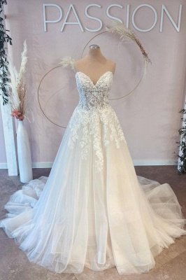 Robe de mariée élégante sans manches Aline Robe de mariée chérie en dentelle florale en tulle_1