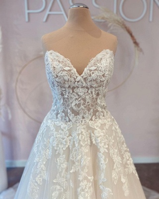 Elegant Sleeveless  Aline Wedding Dress Floral Lace Tulle Sweetheart Bridal Dress_4