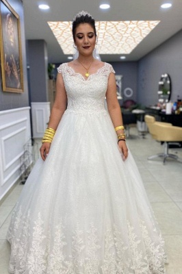 Superbe robe de mariée en dentelle blanche à mancherons Robe de mariée trapèze en tulle_1