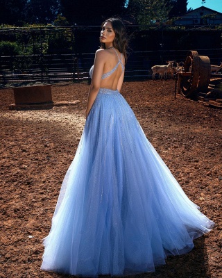Glitter Halter Sequins Aline Evening Dress Sleeveless Maxi Prom Dress_3