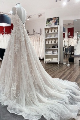 Robe de mariée élégante Aline sans manches en tulle robe de mariée en dentelle florale_4