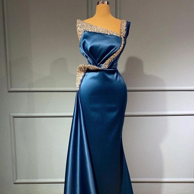 Elegantes langes Abendkleid aus Seidensatin mit einer Schulter und seitlichem Sweep-Zug_2