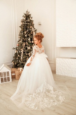 Lovely Long Sleeves Tulle Flower Girl Dress Aline Party Dress for Bride_3