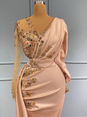 Charming Mermaid Prom Dress with Gold Beadings Appliques Side Trumpt/Train_2