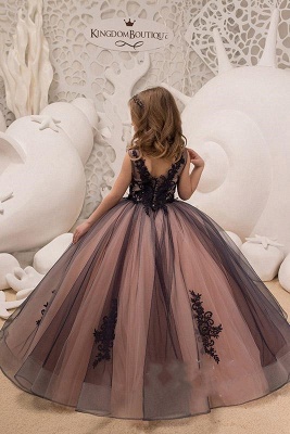 Sleeveless 3D Floral Lace Appliques Tulle Flower Girl Dress_2
