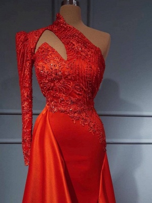 Sexy Red One Shoulder Mermaid Evening Party Dress High Neck Formal ...