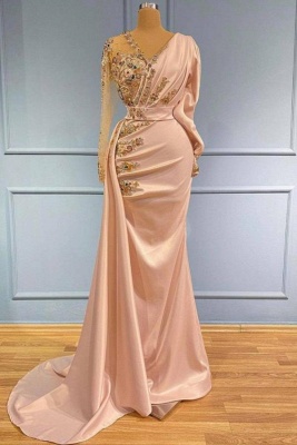Charming Mermaid Prom Dress with Gold Beadings Appliques Side Trumpt/Train_1