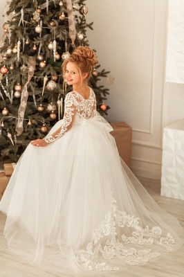 Lovely Long Sleeves Tulle Flower Girl Dress Aline Party Dress for Bride_5