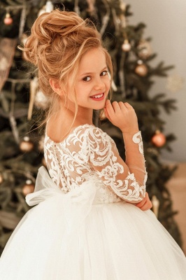 Lovely Long Sleeves Tulle Flower Girl Dress Aline Party Dress for Bride_4