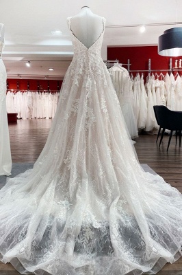 Robe de mariée élégante Aline sans manches en tulle robe de mariée en dentelle florale_2