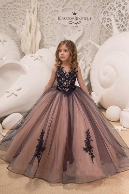 Sleeveless 3D Floral Lace Appliques Tulle Flower Girl Dress_4