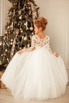 Lovely Long Sleeves Tulle Flower Girl Dress Aline Party Dress for Bride_2