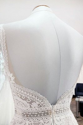Robe de mariée à col en V profond Robe longue en dentelle florale en tulle blanc pour la mariée_6