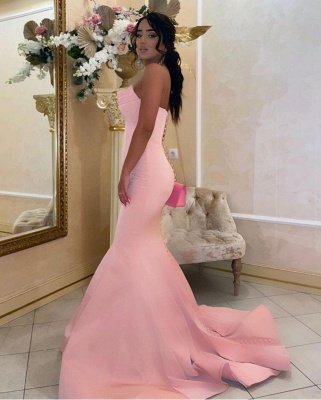Sexy Strapless Pink Mermaid Slim Prom Dress Sleeveless Long Evening Party Dress_2