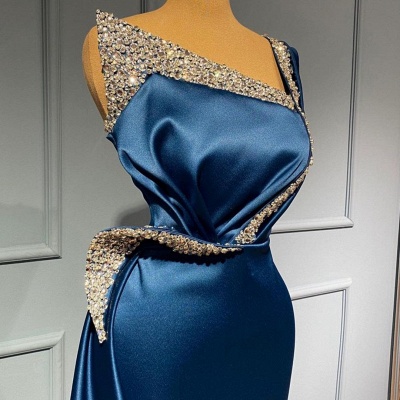 Elegant One Shoulder Silk Satin Long Evening Prom Dress with Side Sweep Train_4