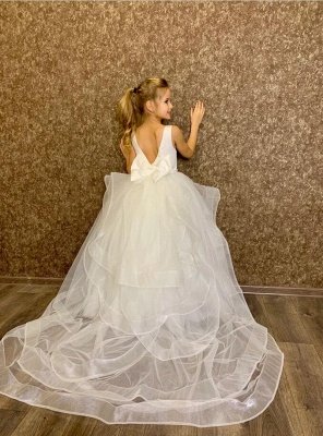 Jewel Neck White Glitter Sequins Wedding Party Dress for Girls with Bow knot Sleeveless Christmas Dress_7