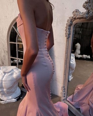 Sexy Strapless Pink Mermaid Slim Prom Dress Sleeveless Long Evening Party Dress_3