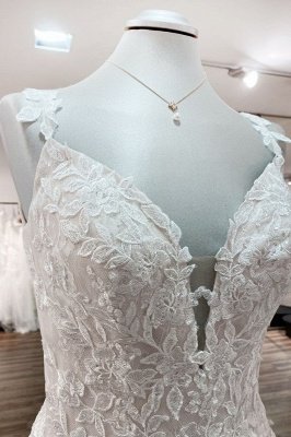 Elegante vestido de novia Aline sin mangas de tul con encaje floral vestido de novia_6