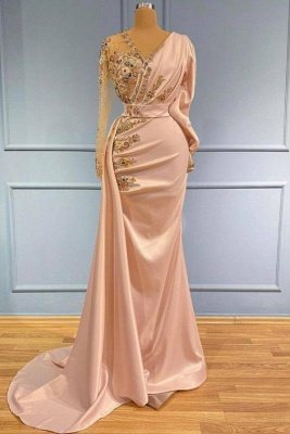Charmante robe de bal sirène avec appliques de perles dorées Trompette/Train latérales_1