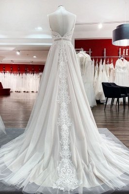 Robe de mariée à col en V profond Robe longue en dentelle florale en tulle blanc pour la mariée_2