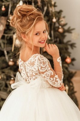 Schöne lange Ärmel Tüll Blumenmädchenkleid Aline Partykleid für die Braut_4