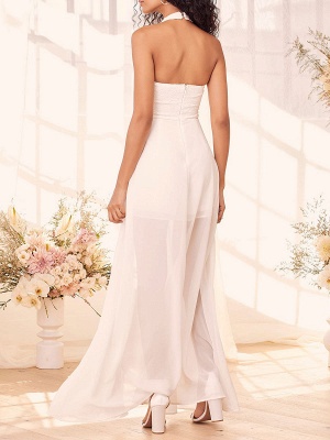 White Engagement Dress Halter Neck Sleeveless Backless Natural Waist Floor Length Polyester Engagement Dress_3