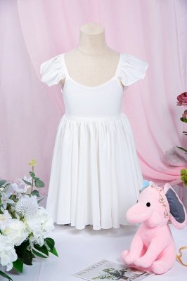 Vestido de niña de flores con mangas con volantes blanco Vestido de niña plisado de una línea para el banquete de boda_3