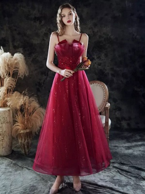 Sweetheart A-Line Evening Dress Lace Floor-Length Sleeveless Party Dresses Burgundy Pageant Dres_1