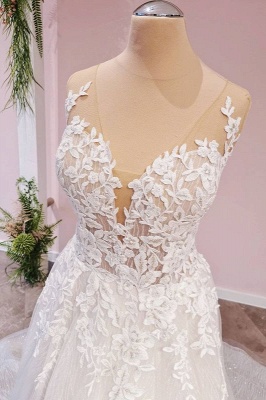 Sleeveless Floral Lace Wedding  Dress Tulle Backless Bridal Dress_3